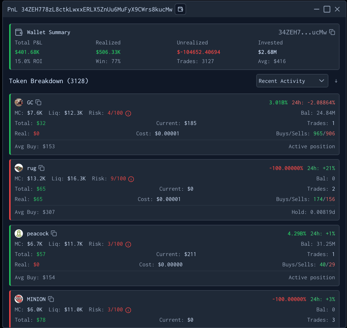 Wallet Analytics screenshot